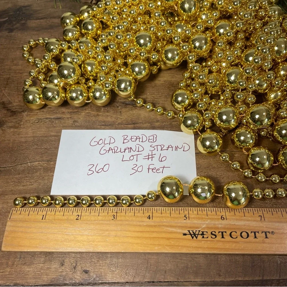 30 feet Gold beaded garland Christmas tree holiday decor Lot #6